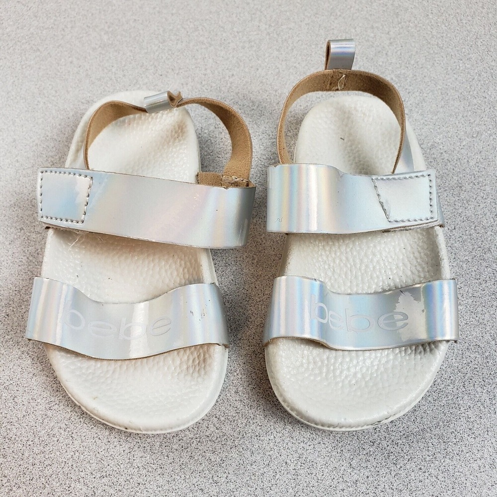 Bebe Baby‎ Silver Leather Lightweight Classic Slingback Sandals Size S(5/6)